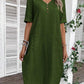 V-neck Cotton and Linen Solid Color Casual Dress