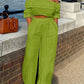 Cotton Linen Set One-shoulder Tops Wide-leg Pants