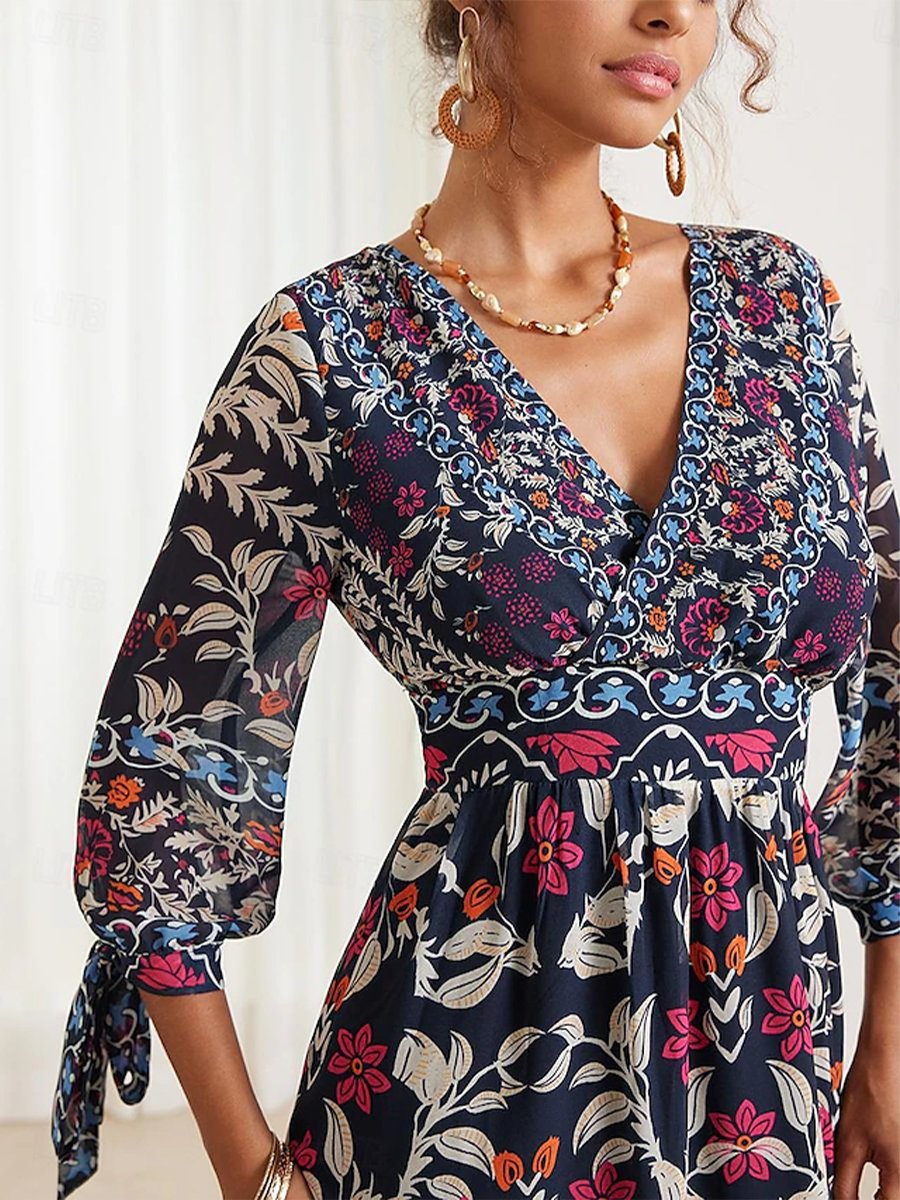 Bohemian V-Neck Floral Maxi Dress