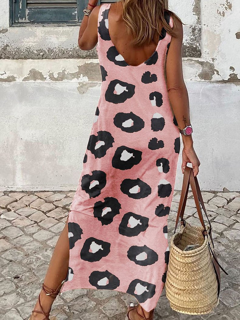 Simple Leopard Print Sleeveless Maxi Dress