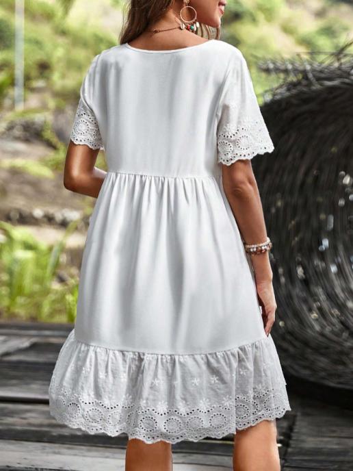 Elegant Lace Trim Patchwork Midi Dress