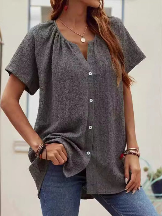 Round neck Single-breasted Cardigan Short-sleeve Shirt