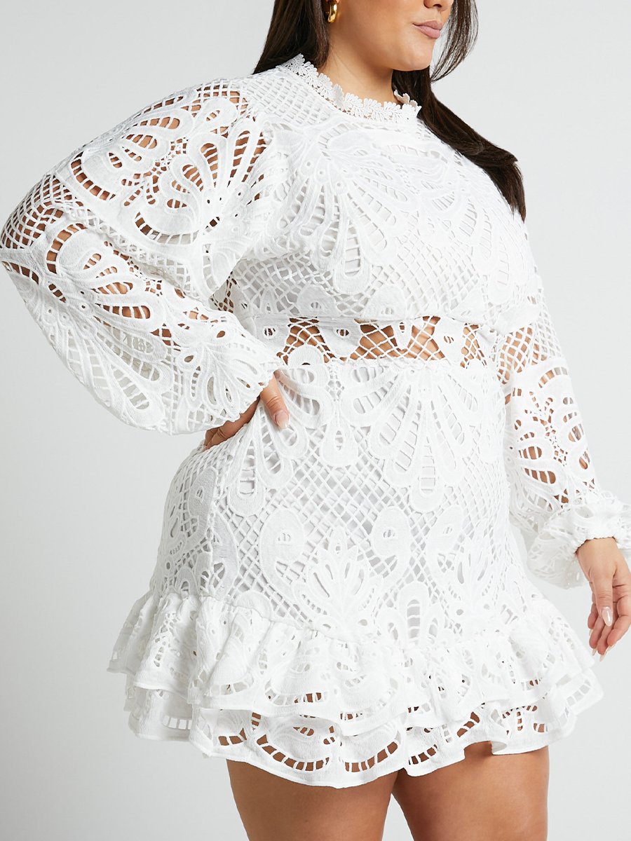 Lace Puff Sleeve Midi Dress