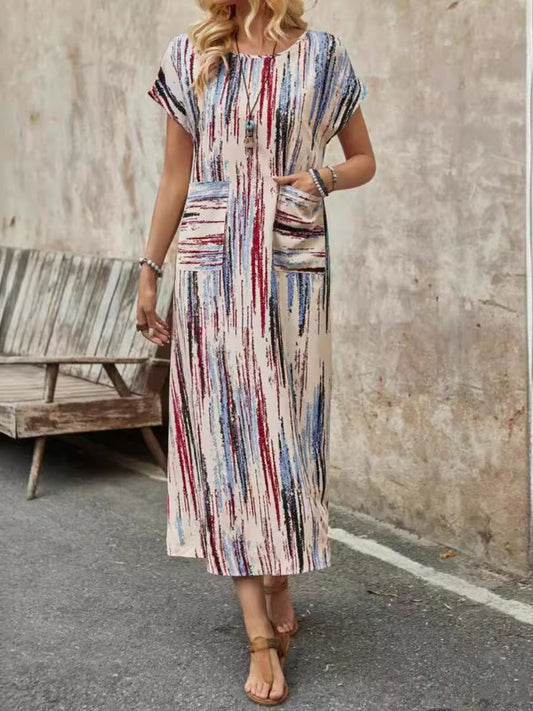 Tie-dye Flutter Sleeve Pocket Maxi Dress