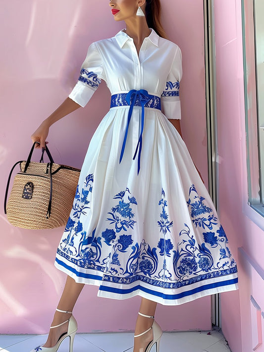 Baroque Mid Length Sleeve Shirt Dress