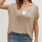 V-neck Solid Color Slit Loose Short-sleeved Sweater T-shirt