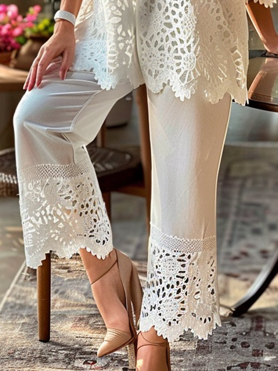 Elegant Flared Sleeve Lace T-Shirt