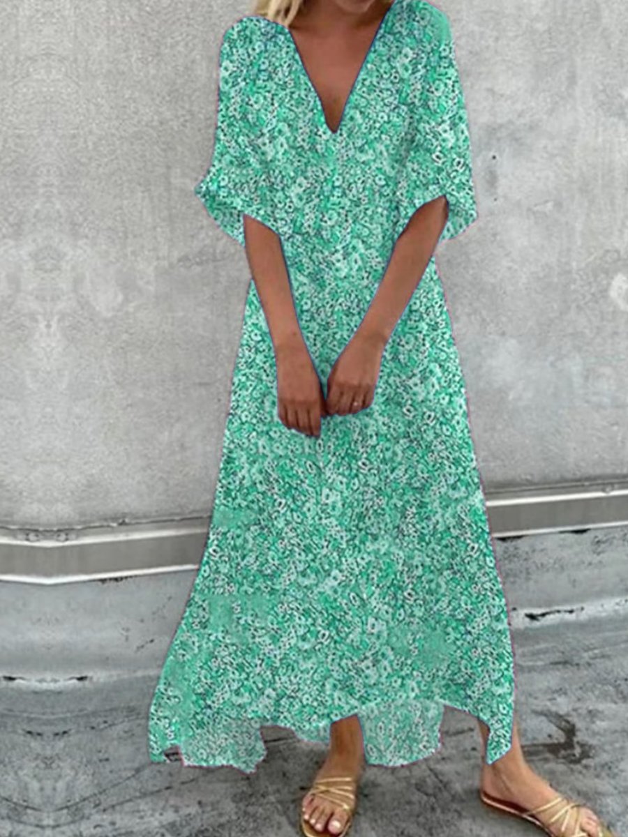 V-neck Printed Chiffon Maxi Dress