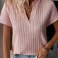 V-neck Striped Textured Short-sleeved T-shirt