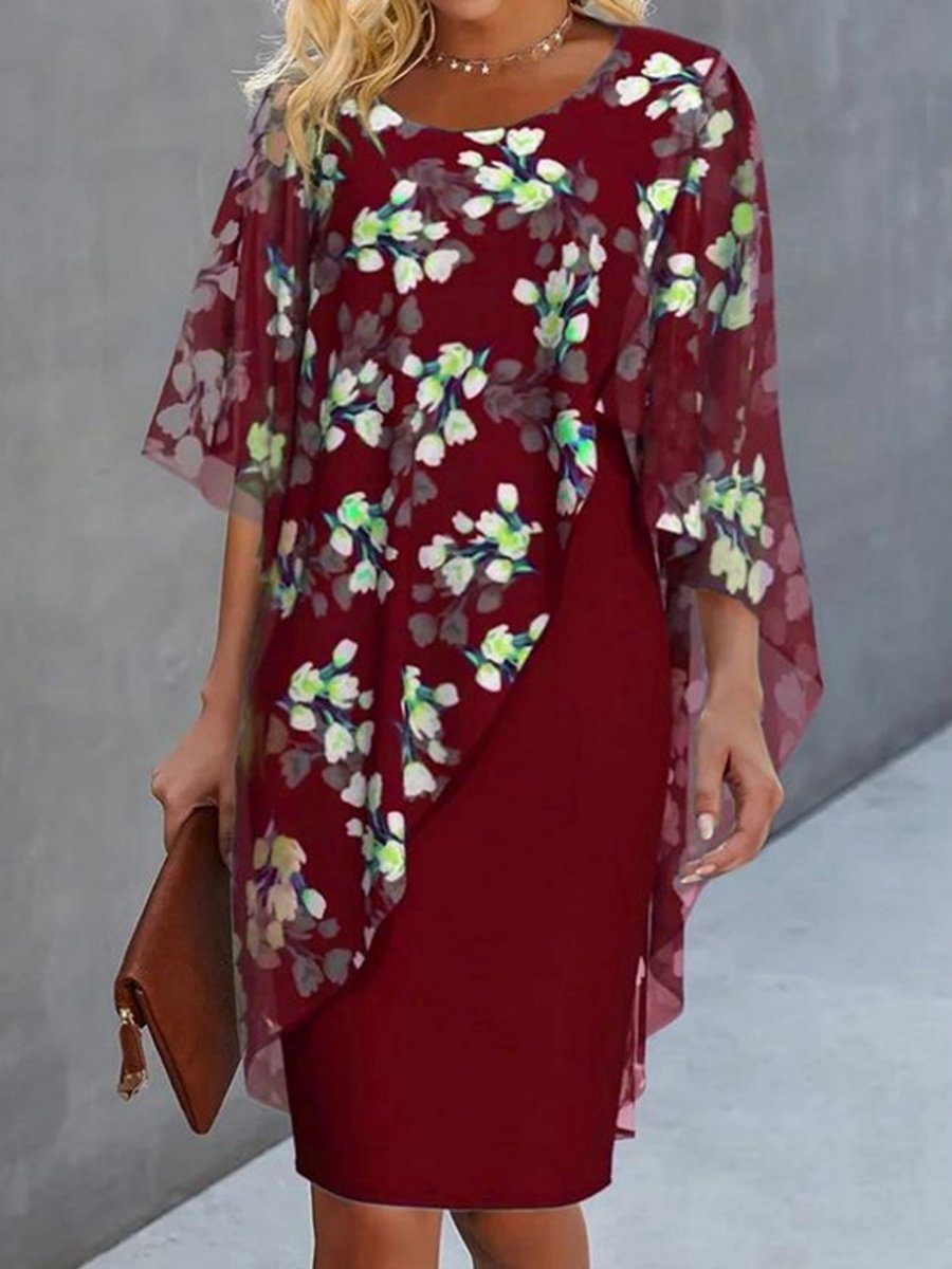 Irregular Printed Round Neck Dress