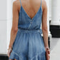 Stylish Halter Neckline Washed Denim Romper