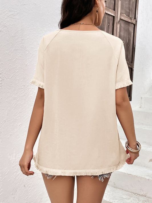 Tassel Patchwork Round Neck Loose T-shirt