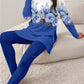 Retro Printed Split Top Solid Color Long Pants Set