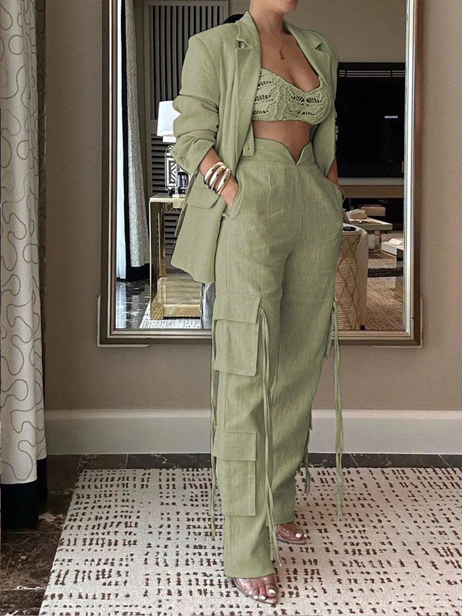 Cotton Linen Suit+Trousers Two Pieces Set