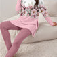 Retro Printed Split Top Solid Color Long Pants Set