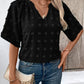 V-neck Jacquard Loose Short Sleeves Blouse