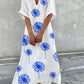 V-neck Printed Full Skirt Maxi Dress