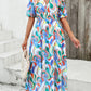 V-Neck Lantern Sleeves Printed Elastic Waist Chiffon Dress