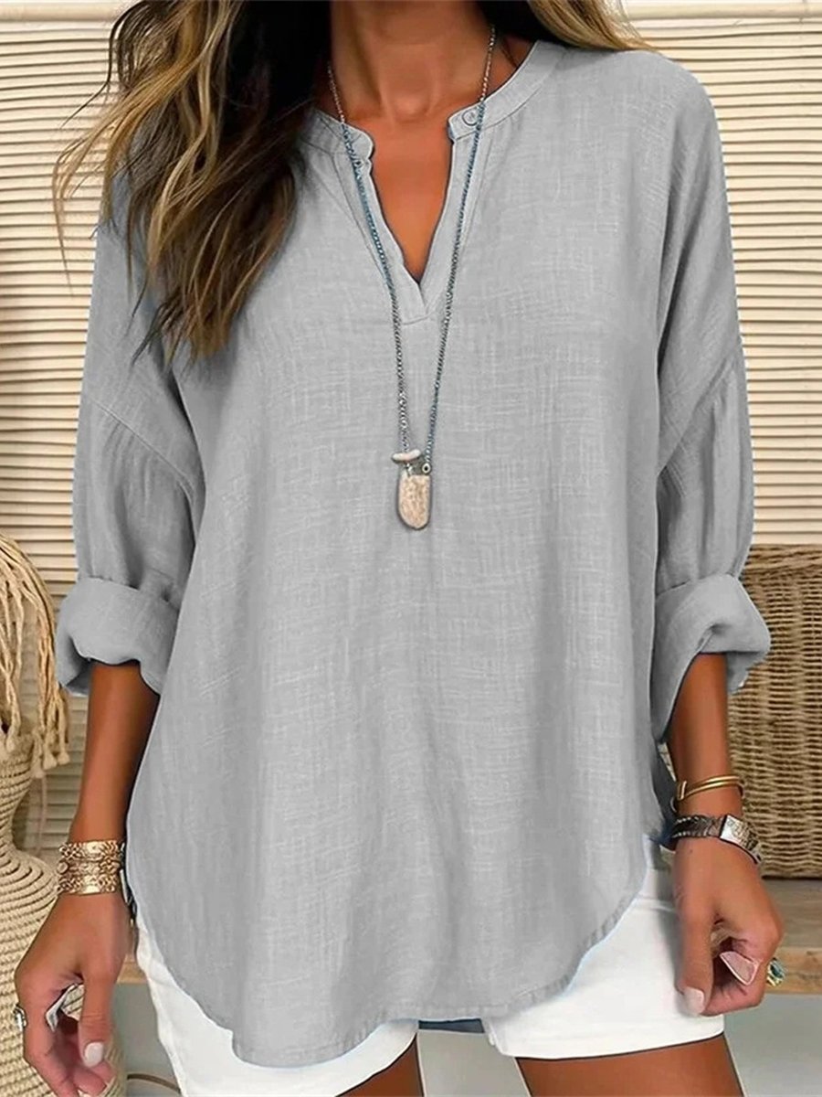 Cotton And Linen Loose Casual Stand Collar Long Sleeve Shirt