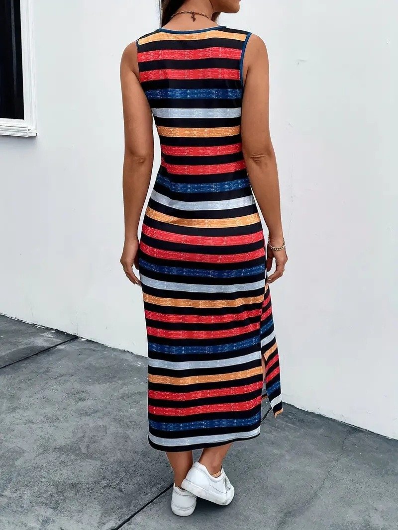 Classic Stripe Graphic Sleeveless Casual Dress