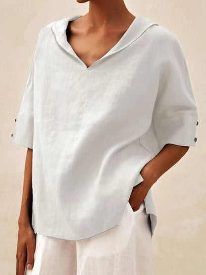 Cotton and linen Loose Hooded Blouse