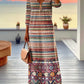 Vintage Boho Striped Printed V-Neck Dress