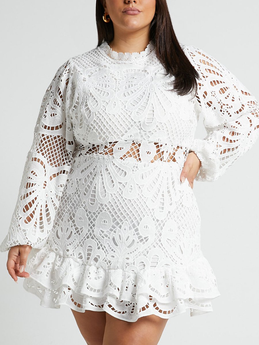 Lace Puff Sleeve Midi Dress