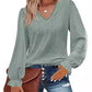 V-neck Cutout Jacquard Casual Long Sleeve Shirt