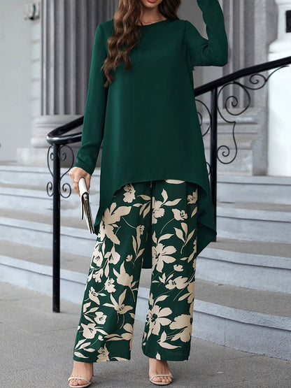 Long Sleeve Top and Wide-leg Pants Set