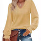 V-neck Cutout Jacquard Casual Long Sleeve Shirt