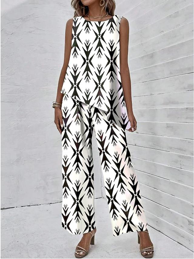 Sleeveless Diagonal Top Printed Pants Set