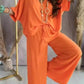 V-Neck Bat Sleeve T-Shirt Wide-Leg Pants Set