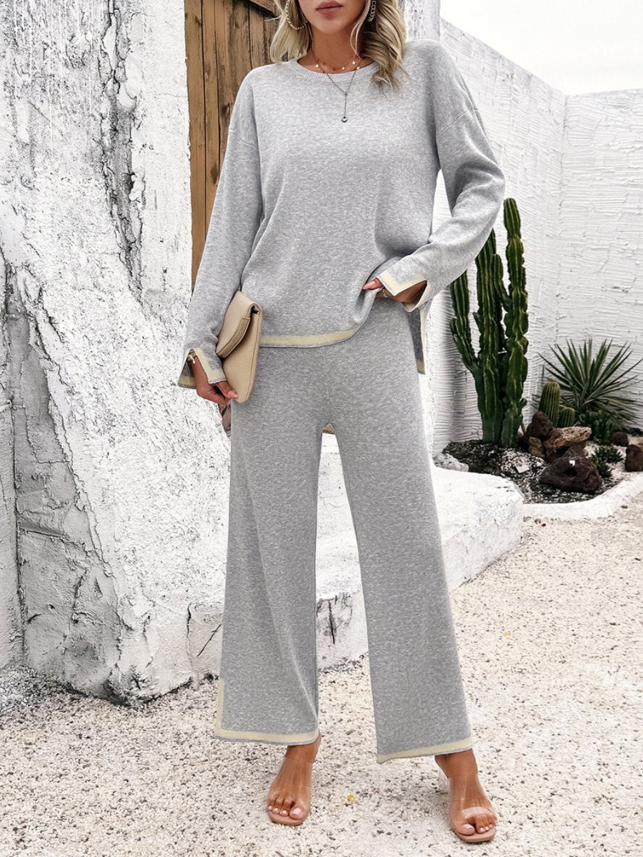 Stylish Casual Solid Color Knitted Long-sleeve Suit