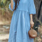 Round Neck Casual Cotton Linen Midi Dress