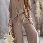 V-Neck Bat Sleeve T-Shirt Wide-Leg Pants Set