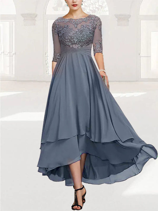 Lace Chiffon Round Neck Elegant Dress