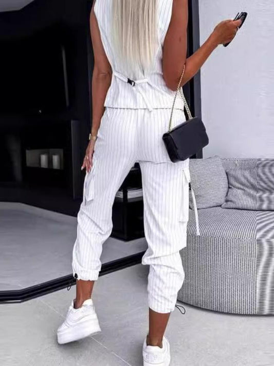 Stylish Stipe Graphic Vest and Pants Set