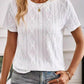 Round Neck Buttoned Cutout Jacquard Short-sleeved T-shirt