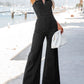 Stylish Spaghetti Strap Slim Fit Flare High Elasticity Denim Jumpsuit