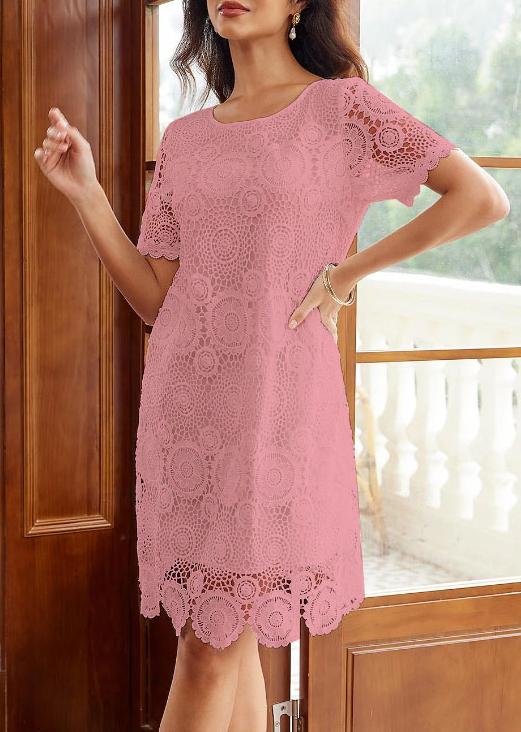 Elegant Hollow Out Lace Short Sleeve Dress