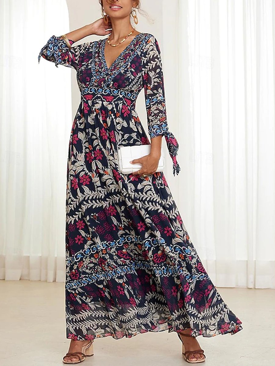 Bohemian V-Neck Floral Maxi Dress