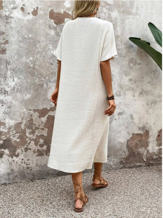 Cotton and Linen Slit Loose Dress