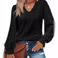 V-neck Cutout Jacquard Casual Long Sleeve Shirt