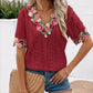 V-neck Embroidered Floral Lace Trim Top