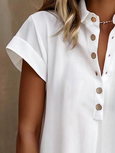 Half-open Collar Ruffle Trim Shirt