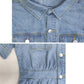 Buttoned Slim Fit Pocket Lapel Short Sleeve Denim Dress