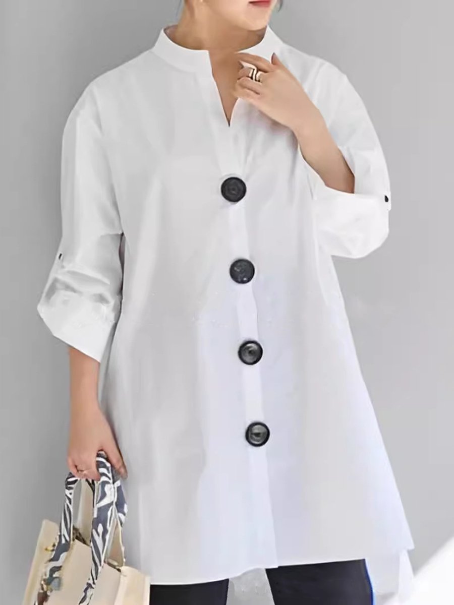 Large Button Cotton Solid Color Shirt