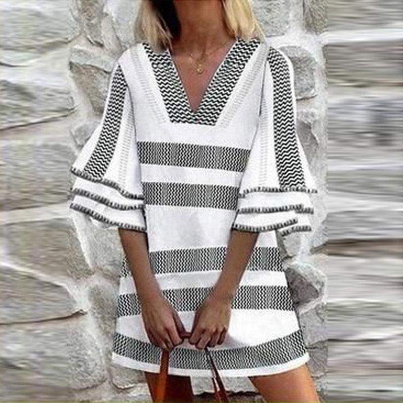 Casual Stripe Print Midi Dress