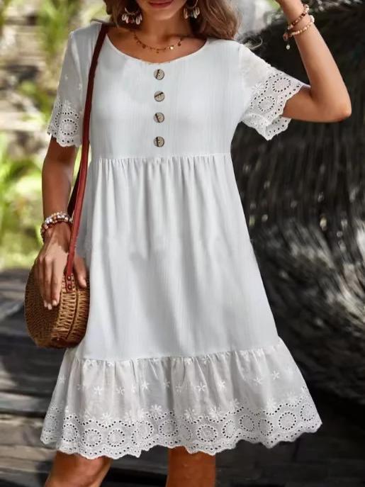 Elegant Lace Trim Patchwork Loose Dress