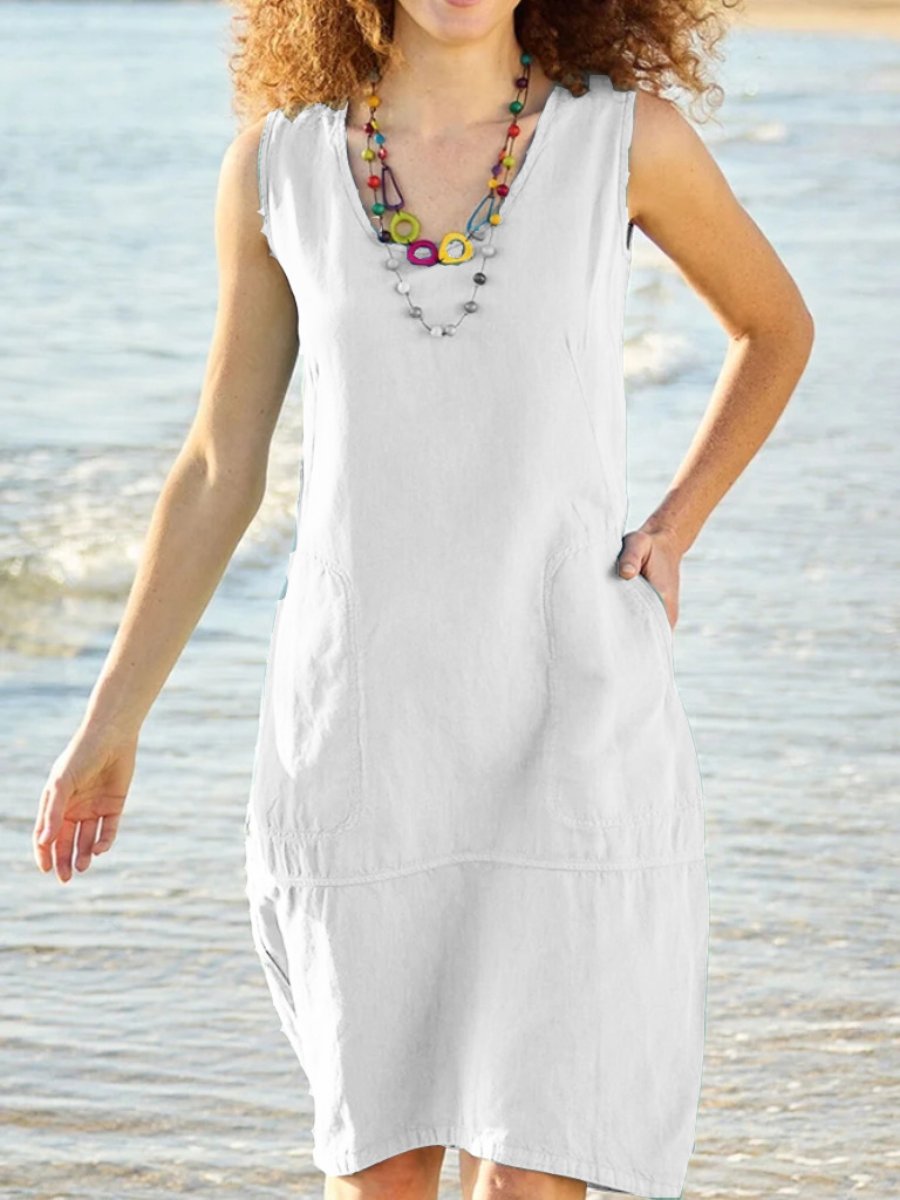 U-neck Cotton and Linen Sleeveless Dress